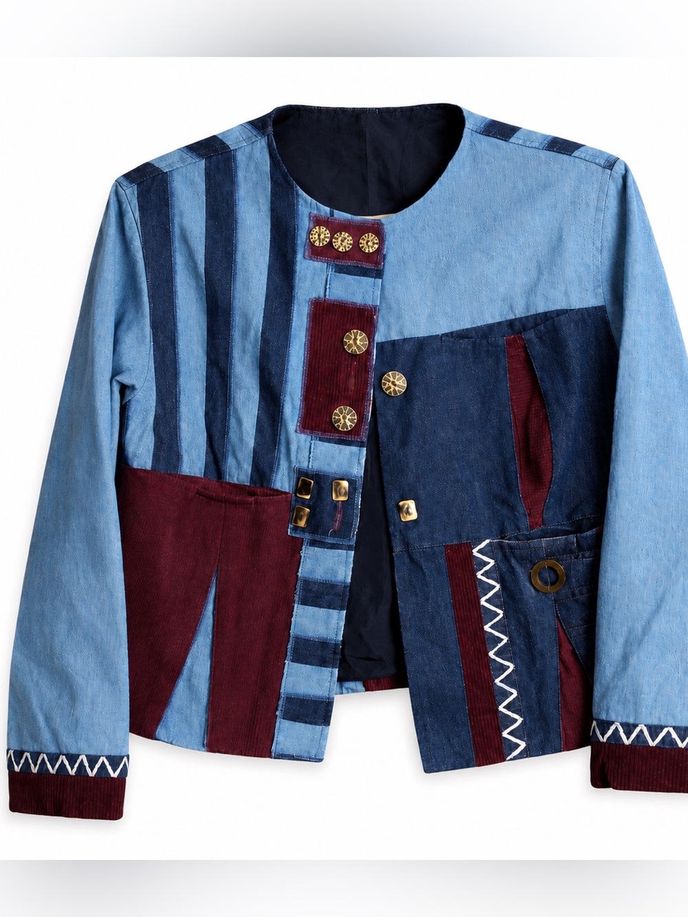 Patchwork Denim Jacket Boho Artisan Boutique Festival Teacher Women S